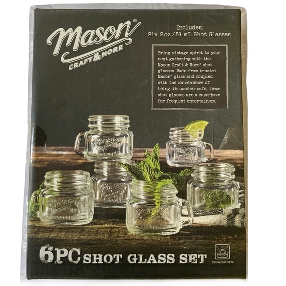 Mason Craft Clear Glass Shot Glasses 6 Piece Set 2 OZ Mason Jar Glasses. - Picture 6 of 8